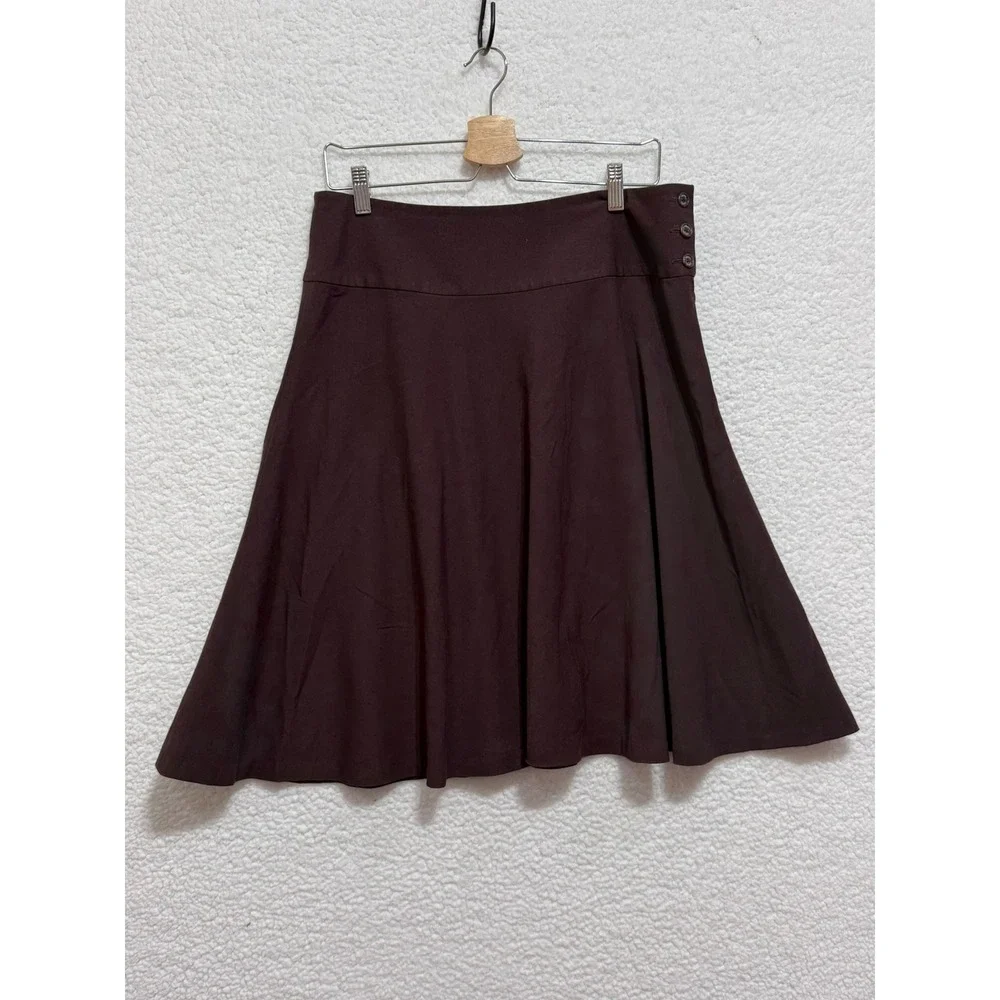 Chaps Brown A Line Skirt Women Size 10 Knee‎ Length Side Button Detail